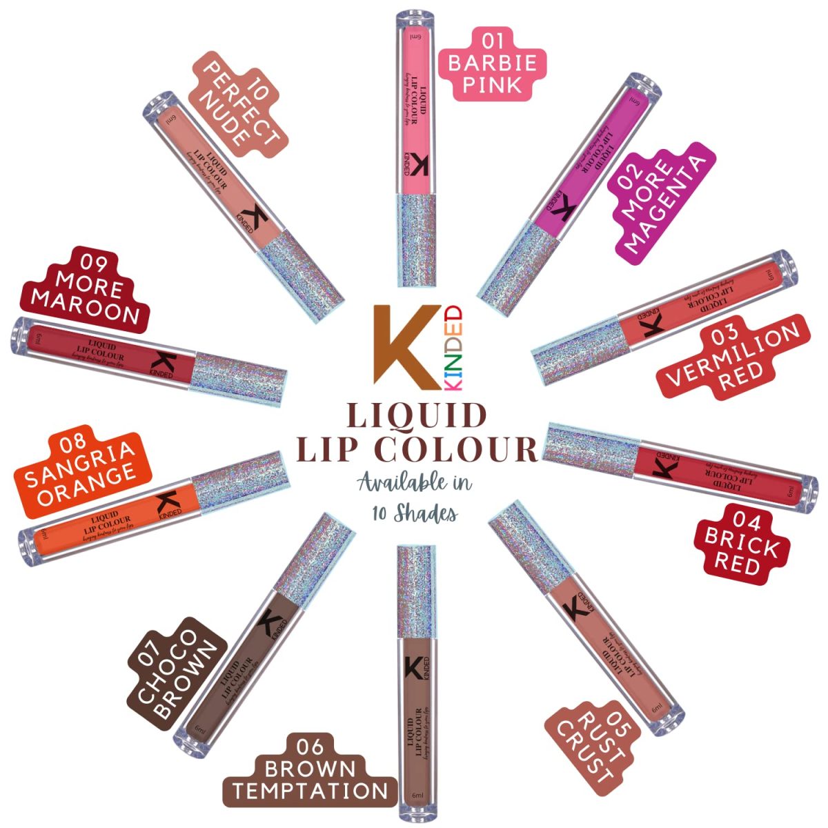 KINDED Liquid Lip Colour Vitamin E Enriched No Transfer Waterproof Resistant Smudge Proof Long Lasting Super Stay Glam Lipstick Lip Gloss for Girls Women (Matte Finish, Sangria Orange, 6 ml) - Image 7