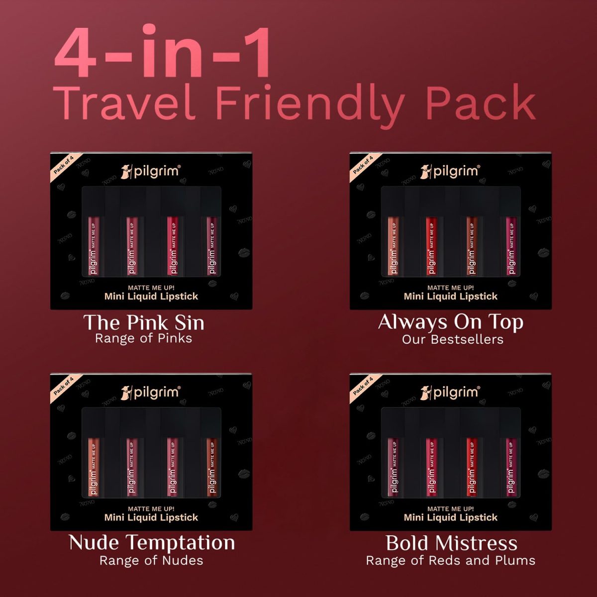 Pilgrim Matte Mini Liquid Lipstick 4 in 1 Pack Smudgeproof, Hydrating & Lightweight (The Pink Sin, 4 ml) - Image 6
