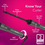 AGARO HC8001 Hair Curler With 10MM Barrel, Rod, Tong, Chopstick Hair Curler, Ceramic Coated Plates, Cool Touch Tip, Fast Heating, For Women, Maggie Curl, Hair Curling, Styling, Grey & Black - Image 4