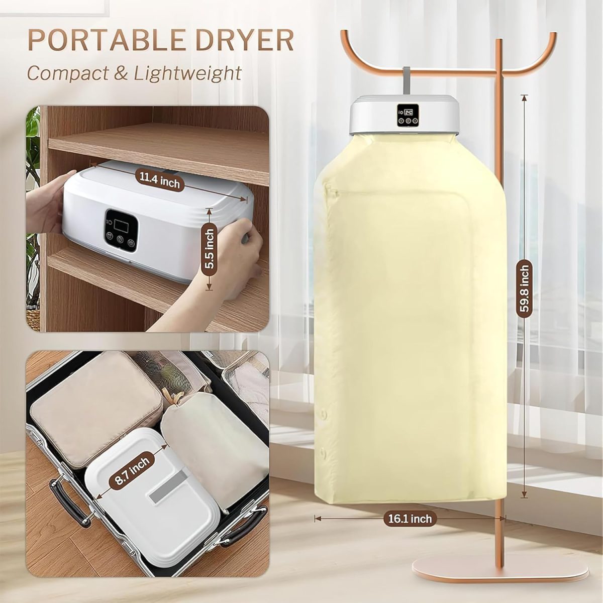 Tomletick Electric Cloth Warmer - Portable Cloth Warming Machine for Home, Warming Bag, and Towel Rack - Automatic Wet Clothing Air Warmer,White,Acrylonitrile Butadiene Styrene - Image 7