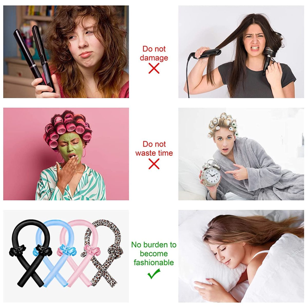 Women Heatless Curling Rod Headband, No Heat Curl Ribbon with Hair Clips and Scrunchie, Sleeping Curls Silk Ribbon Hair Rollers - Image 6