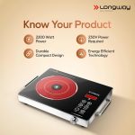 Longway Infralite Pro ICT 2200 W Infrared Induction Cooktop with Free Stainless Steel Grill | Auto Shut Off & Overheat Protection (Black, Touch Control) - Image 3