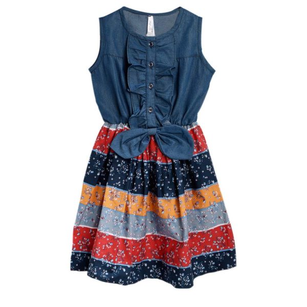 StyleStone Denim and Multi Color Stripe Dress (9165DnmMultiStripe)