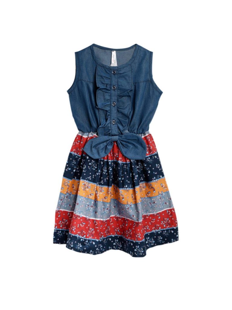 StyleStone Denim and Multi Color Stripe Dress (9165DnmMultiStripe)