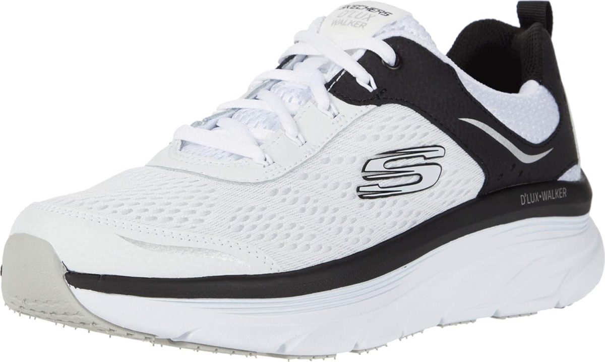 Skechers Mens D'LUX Walker - White Black Casual Shoe -9 UK (10 US) (232044)