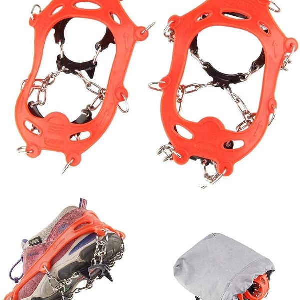 UDee Ice Cleat 10 Spikes Crampons,True Stainless Steel Spikes and Durable Silicone, Crampons for Hiking On Ice & Snow Ground,Mountian.