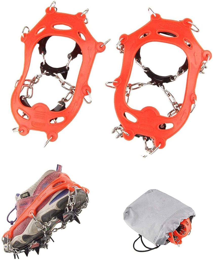 UDee Ice Cleat 10 Spikes Crampons,True Stainless Steel Spikes and Durable Silicone, Crampons for Hiking On Ice & Snow Ground,Mountian.