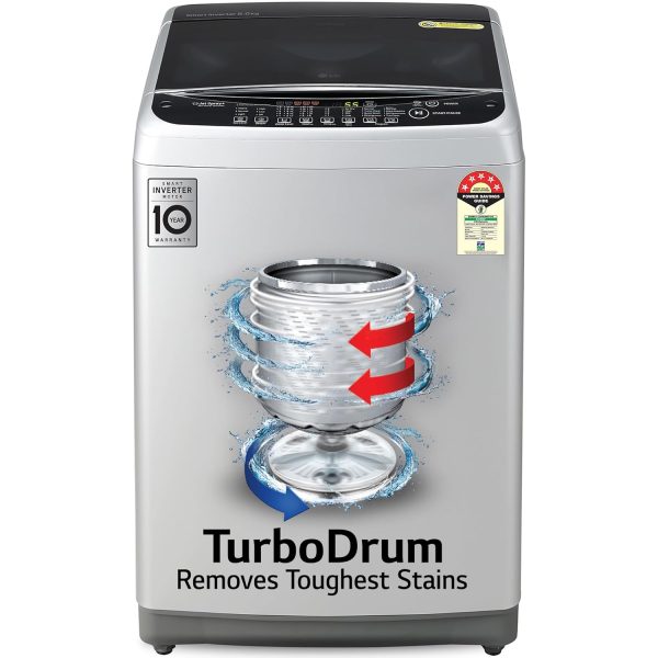 LG 8 Kg 5 Star Smart Inverter TurboDrum Fully Automatic Top Loading Washing Machine (T80SPSF1Z, Punch + 3, 2023 Model, Middle Free Silver)