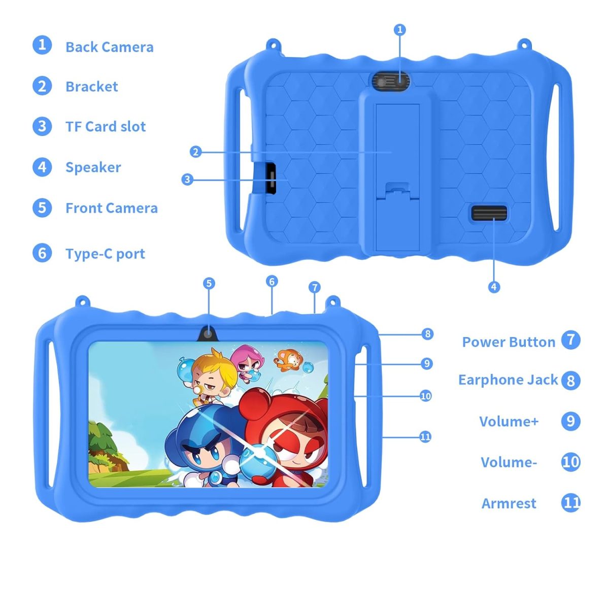 aiprotablet Kids Tablet, 7 Inch Android 11 Tablet For Kids, 6GB(2+4) Ram 32GB ROM 128GB Expand, Toddler Tablet With Wifi, Bluetooth, Parental Control, Dual Camera, Gps, Shockproof Case (Blue) - Image 7