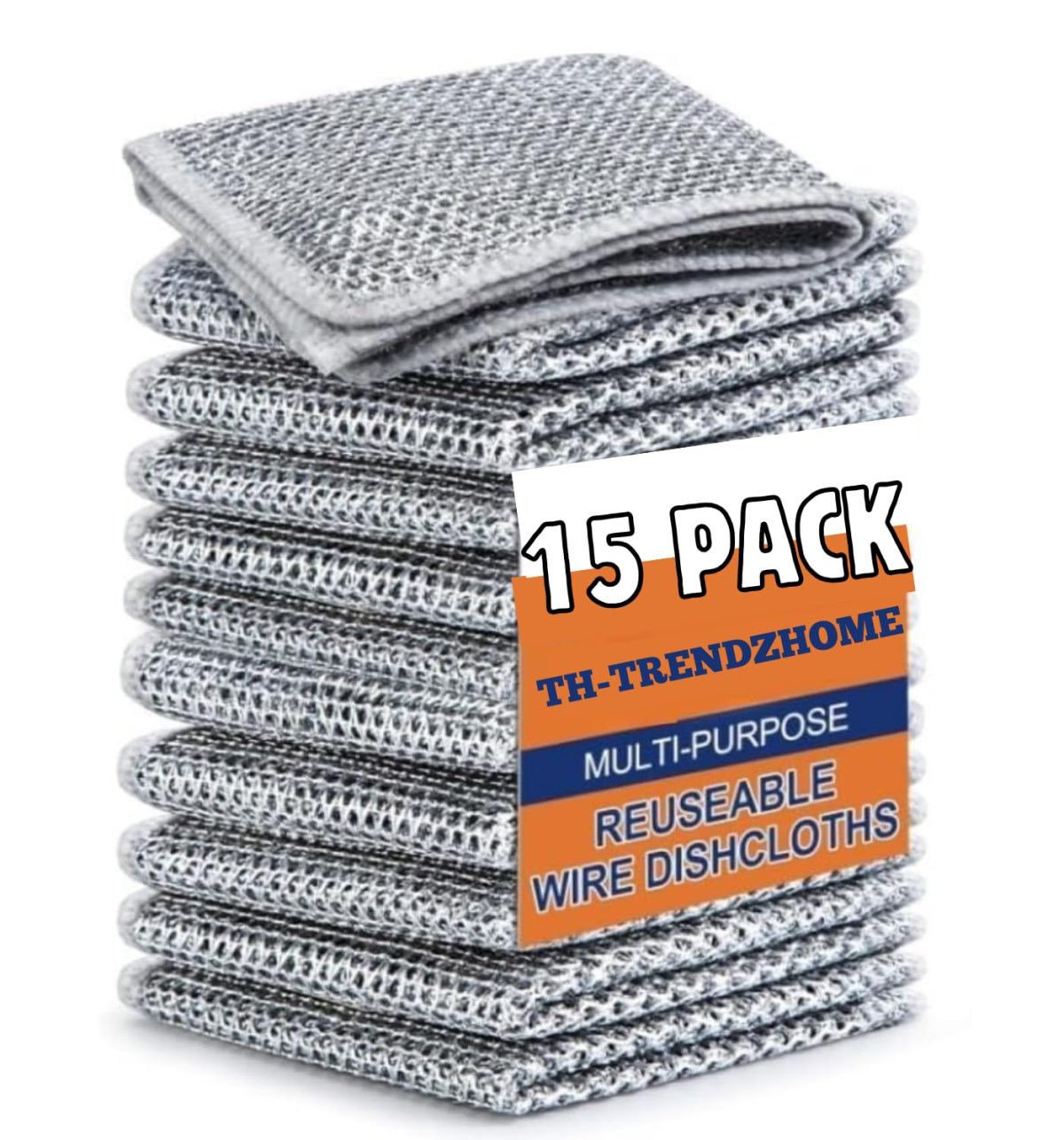 MIP INTERNATIONAL® (15 Pack) Non-Scratch Dish Wash Cloth, Steel Wire Dish Cloth, Wire Dishwashing Rags Stainless Steel Scrubber Non-Scratch Wire Dishcloth for Washing Dishes Sinks Counters