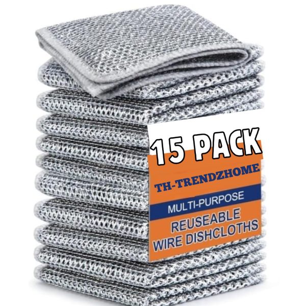 MIP INTERNATIONAL® (15 Pack) Non-Scratch Dish Wash Cloth, Steel Wire Dish Cloth, Wire Dishwashing Rags Stainless Steel Scrubber Non-Scratch Wire Dishcloth for Washing Dishes Sinks Counters