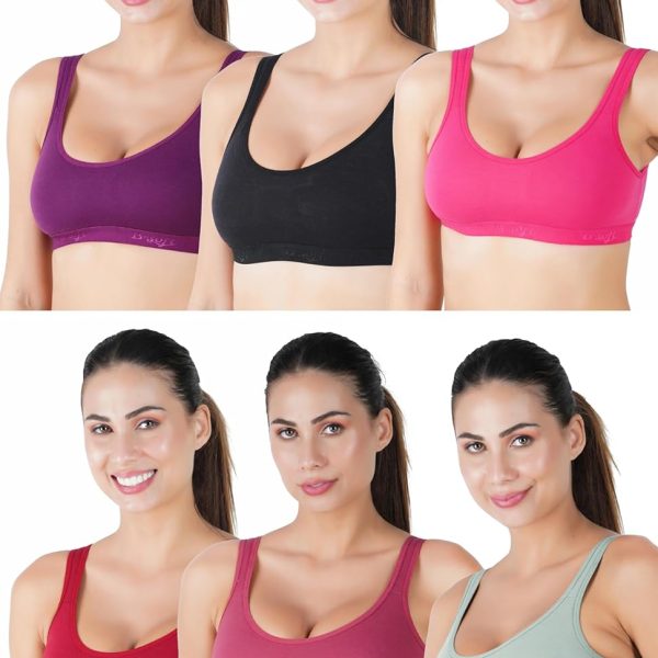 B-SOFT Molded Women Sports Bra,Non-Padded, Full Coverage for Women & Girls Beginners Non-Wired T-Shirt Gym Workout Bra, Activewear