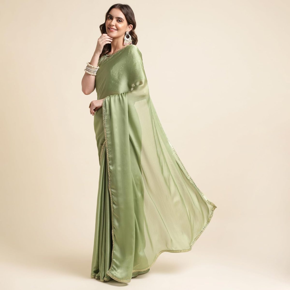Rekha Maniyar Women's Fancy Satin Chiffon Saree - Image 2
