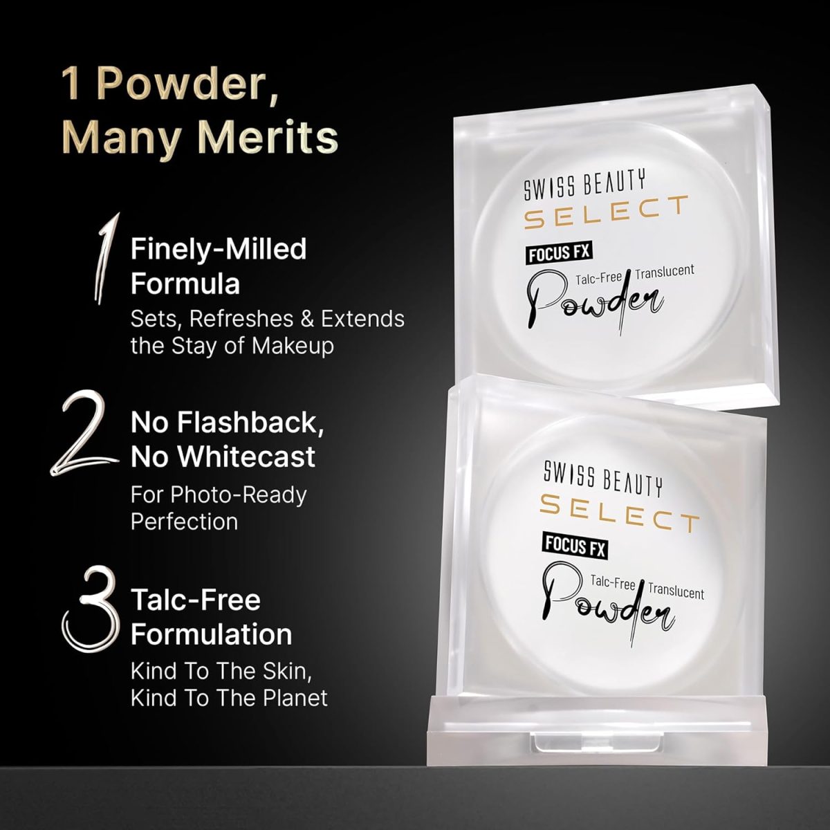 SWISS BEAUTY Select Focus FX Translucent All Skin Powder with Photochromic Technology | Blurs Pores | Matte Finish | Shade- Transparent | 7.5gm | - Image 4