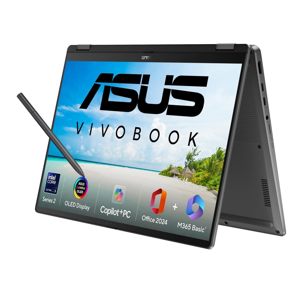 ASUS Vivobook 14 Flip,Intel Core Ultra 5 (Series 2),Copilot+ AI PC(Intel Arc iGPU/40TOPS/16GB/512GB/FHD+ Touch screen/14/Windows 11/M365 Basic (1Year)*/Office Home 2024/Gray/1.57 kg) TP3407SA-QL024WS