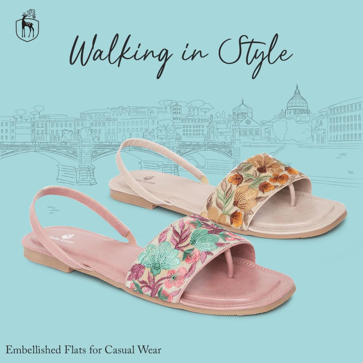 Marc Loire Women's Pair of Embroidered & Embellished Flat Fashion Sandals - Image 2