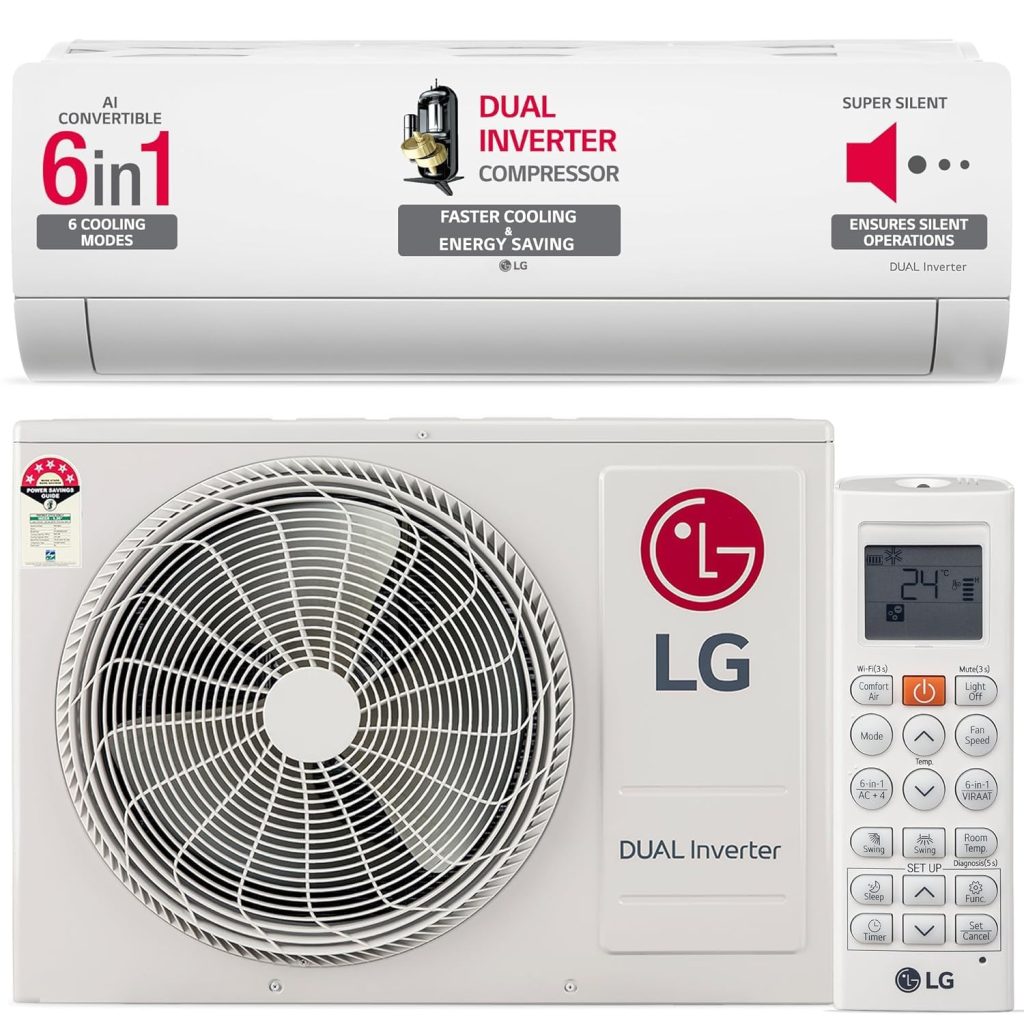 LG 1 Ton 3 Star Dual Inverter Split Ac (Copper, AI Convertible 6-In-1 Cooling, HD Filter with Anti-Virus Protection, 2025 Model, TS-Q12PNXE, White)
