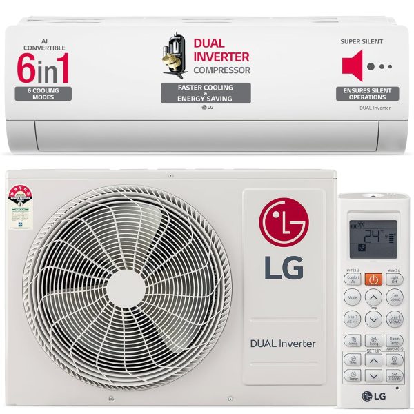 LG 1 Ton 3 Star Dual Inverter Split Ac (Copper, AI Convertible 6-In-1 Cooling, HD Filter with Anti-Virus Protection, 2025 Model, TS-Q12PNXE, White)