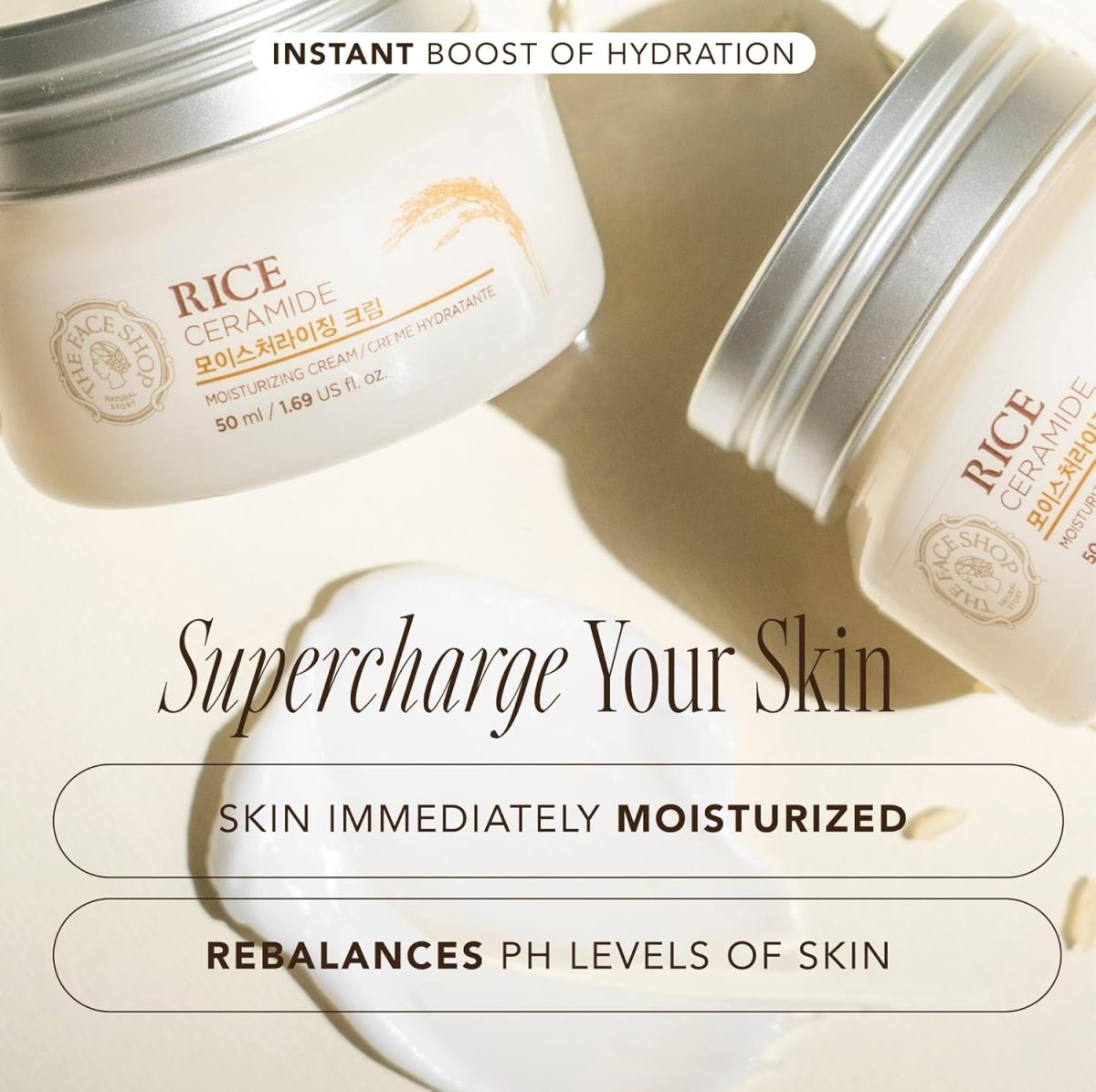 The Face Shop Rice & Ceramide Moisturizing Cream with Rice Extracts for Skin Brightening | Ceramide Moisturizer For Skin Barrier Repair | Paraben & Paraffins Free, Korean skin care products, 50ml - Image 4