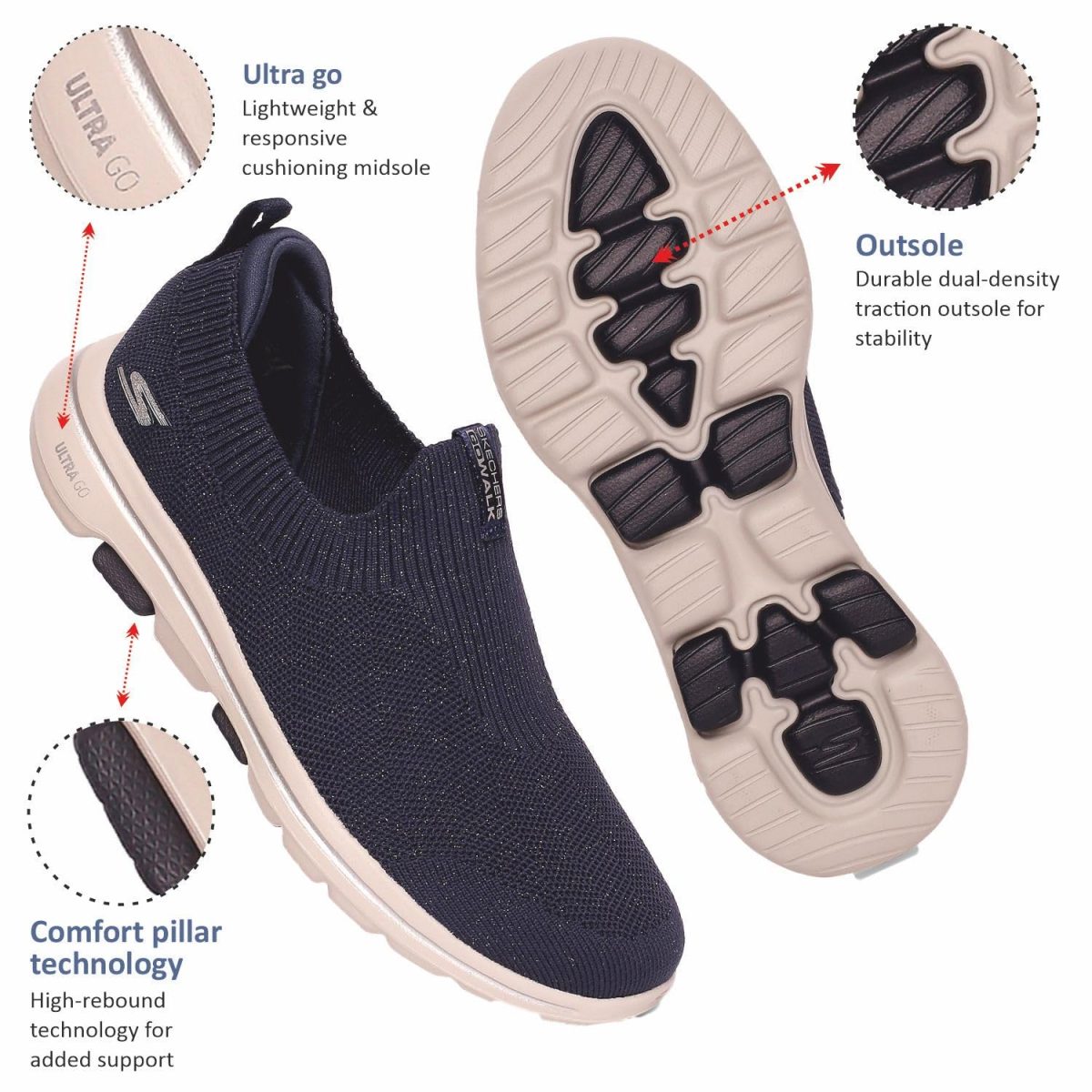 Skechers Women Go Walk 5 Starlit Walking Shoes - Image 4