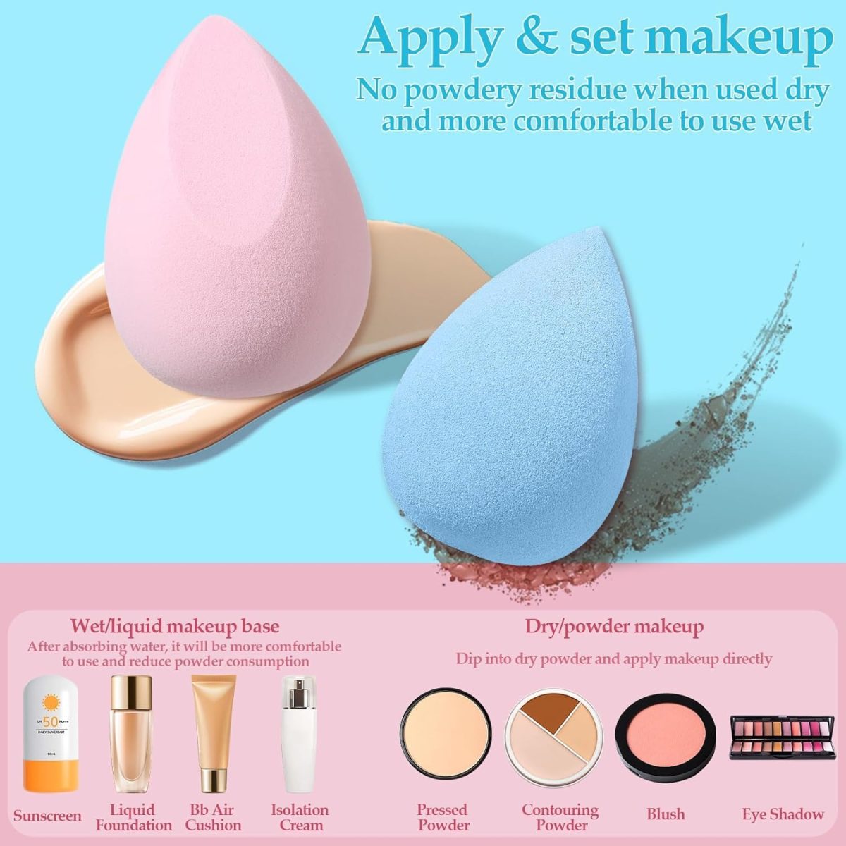 Feelhigh 40Pcs Mini Makeup Sponges Set with-33 Mini blender 4 Big Makeup Blender with 3 Pcs Powder Puff Valentine's Day Gift,Mother's Day Gift for Women for Foundation,Liquid,Powder,Concealer,Cream With Storange jar - Image 3