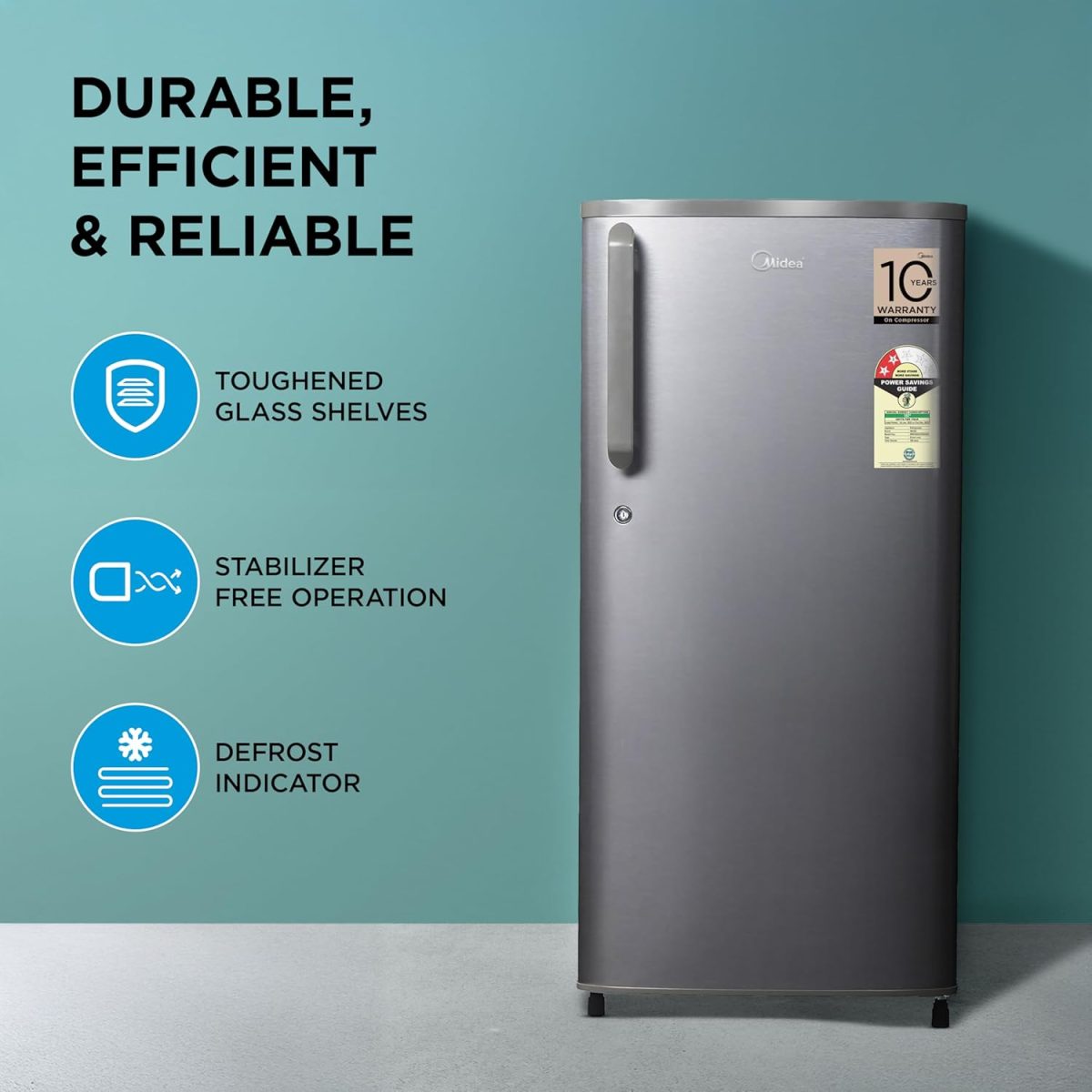 Midea 190 L 2 Star Direct Cool Refrigerator (MRD190D2HPBS, Silver, Hairline, 2025 Model) - Image 2