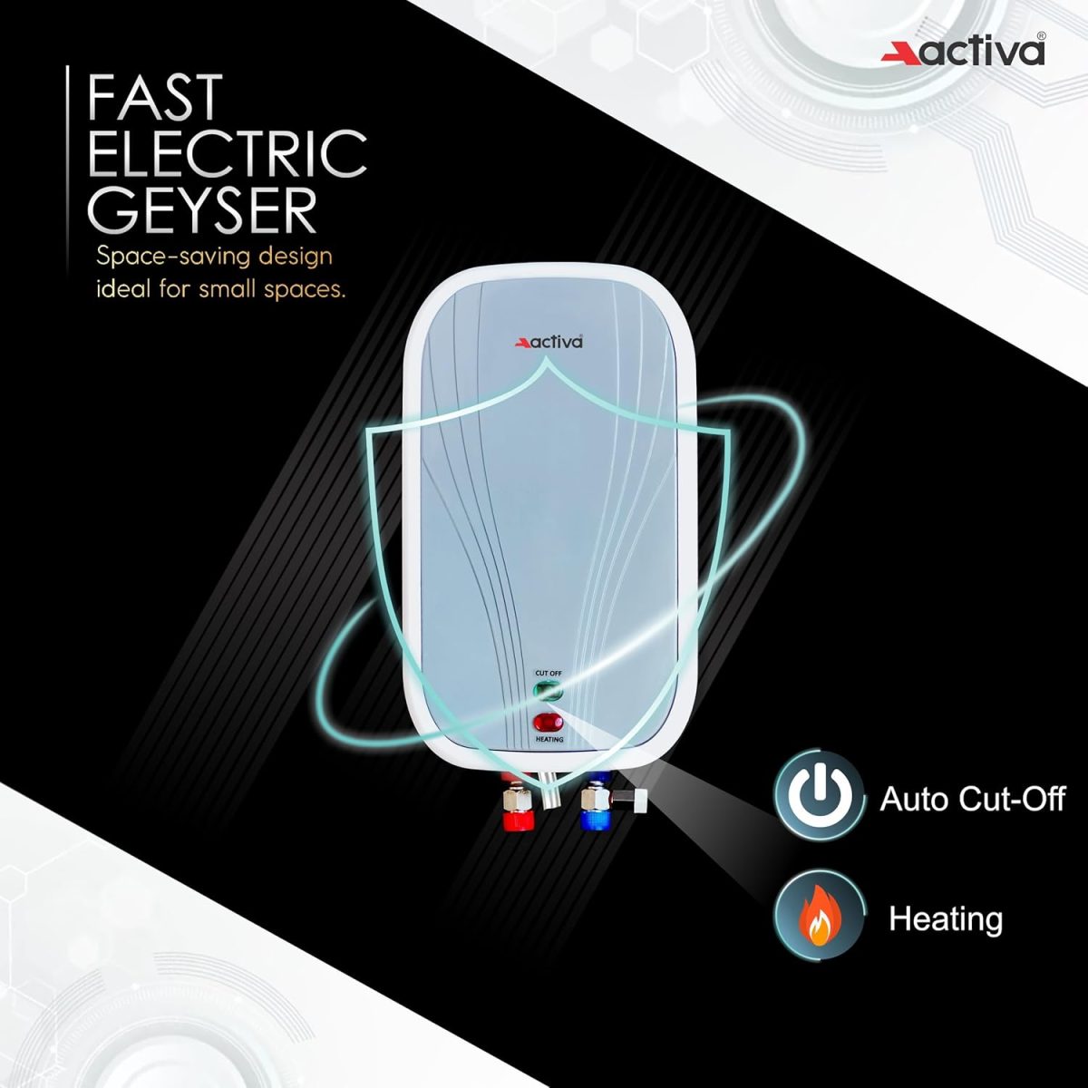 Activa 3 Liters Volcano Quick Water Heater Geyser, 3 KVA ISI Cooper Element, 0.8mm Anti Rust Coated 304L Pure Stainless Steel Tank, Auto Cut-Off, ABS Body, BEE 5 Start Rated Come with 5 Years Warranty - Image 8