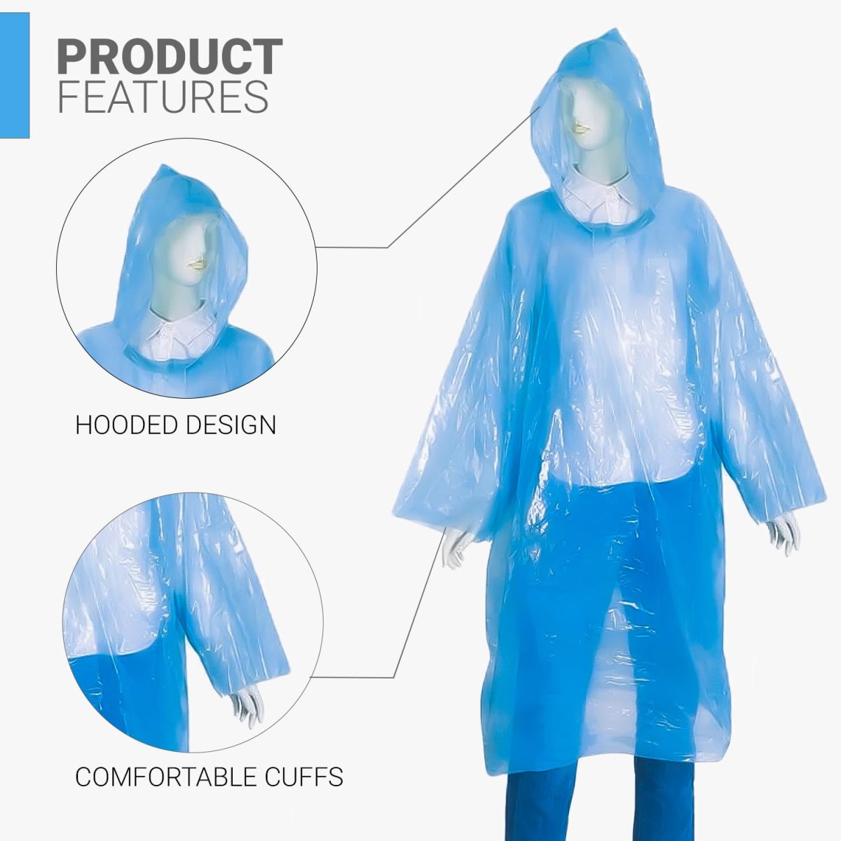 Allextreme Poncho Raincoat with Hood Barsaati Water Resistant Rain Protection Rainsuit for Men & Women Rainwear for Outdoor Activities Traveling Camping (Blue, Pack of 1) - Image 3
