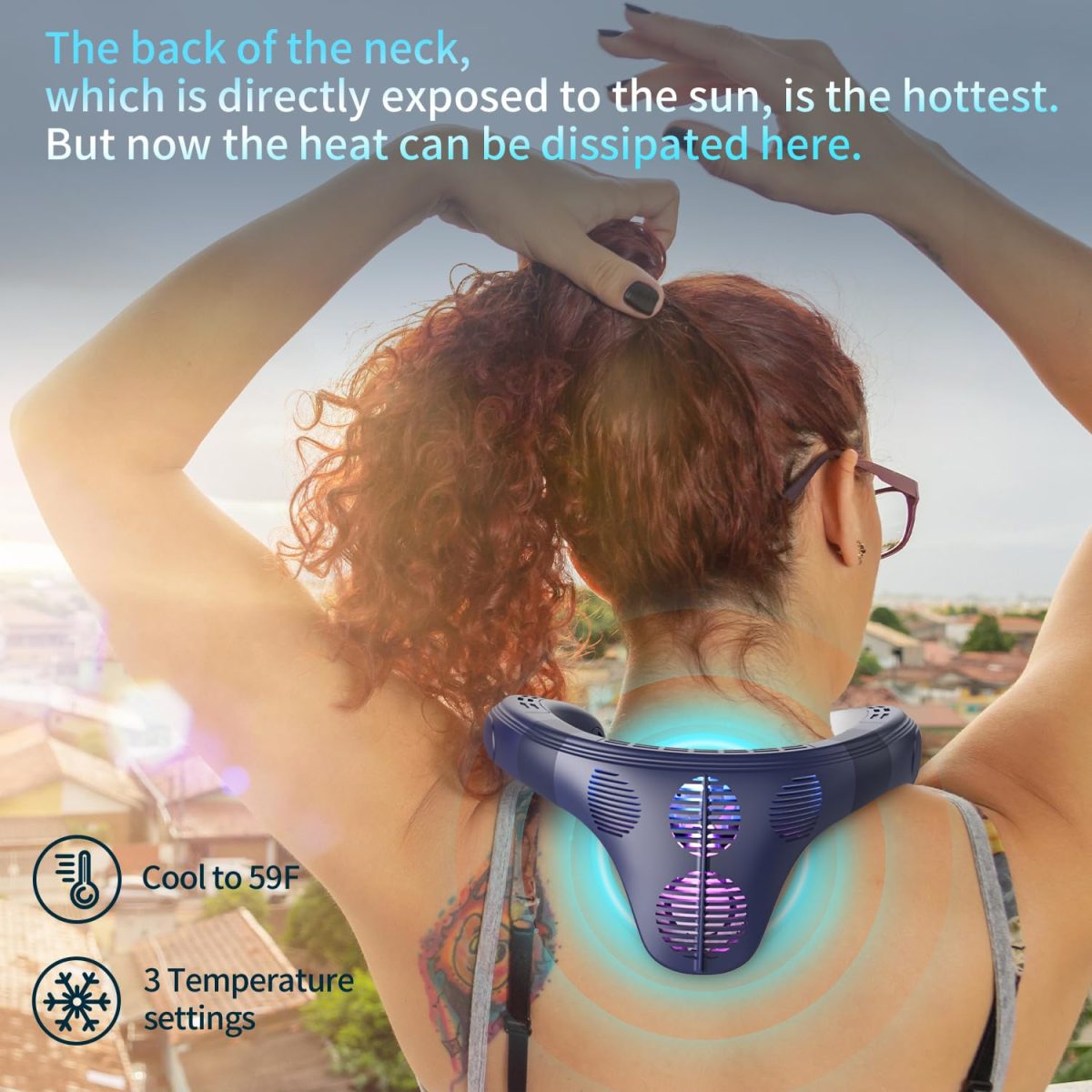 PluvoFan Neck Fan Back-Windy 6000mAh with Cooling Plate Bladeless Portable Quiet Air Conditioner Rechargeable Camping Essentials for Women Men Outdoor Activities Gardening Walking the Dogs(Royal Blue) - Image 7