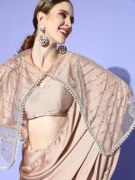 Womanista Women's Satin Saree with Embellished Cape(TI2765_Grey_Onesize) - Image 4