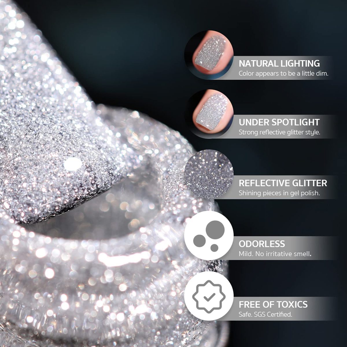 Volo Gloss Shine Wine Nail Polish Glitter High Shine Silver Nail Paint Set of 2 Pcs Long Stay on Nails 19.8 ml - Image 5