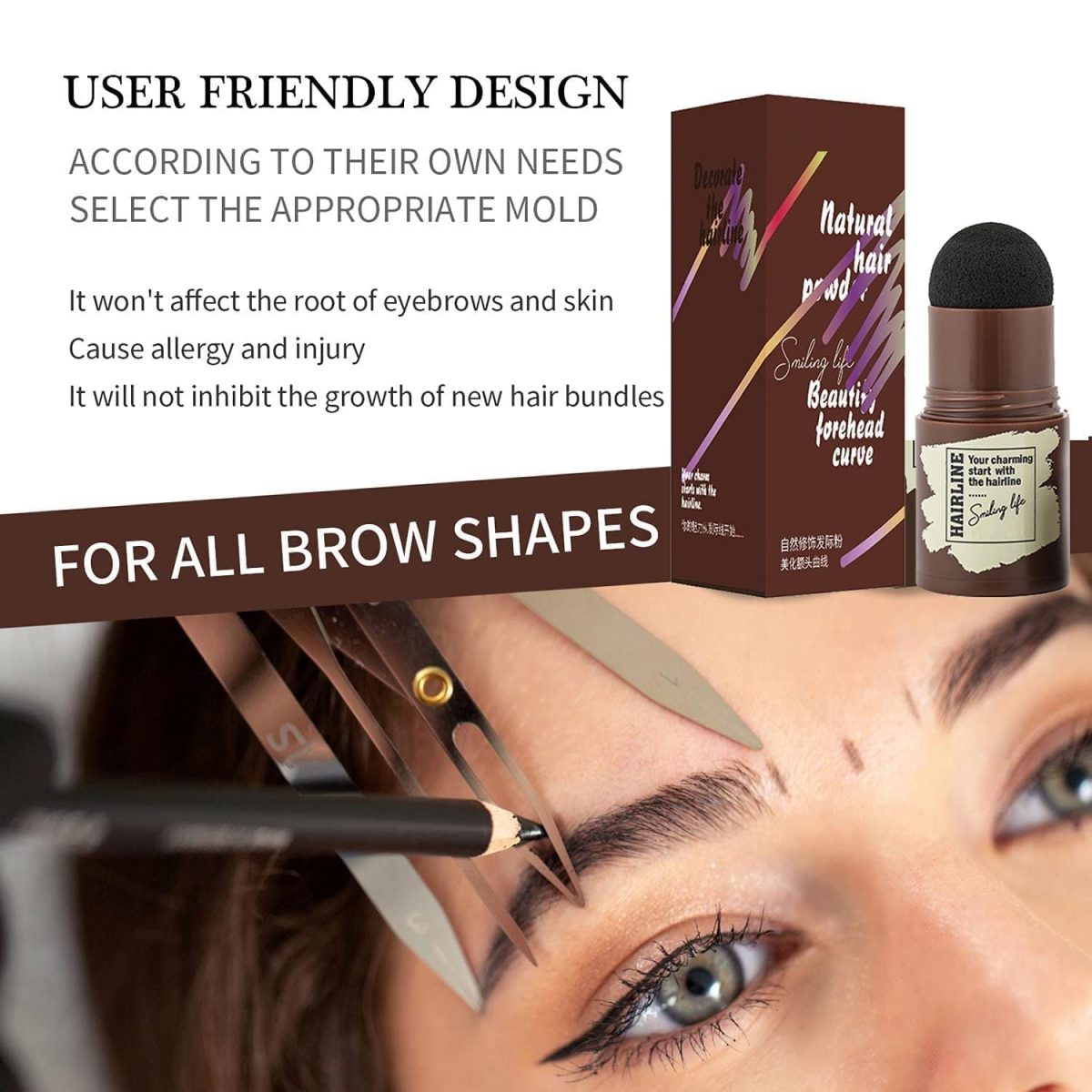 JEKANAZO'S Eyebrow Stamp Stencil Kit, One Step Brow Stamp Makeup Powder, Reusable Eyebrow Stencils Shape Thicker and Fuller Brows, Waterproof Long Lasting (Black) - Image 4