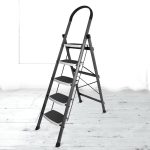 Plantex 5 Step Ladder - Foldable Steel -Wide Anti Skid Steps - 5 Year Manufacturer Warranty(Gray & White)
