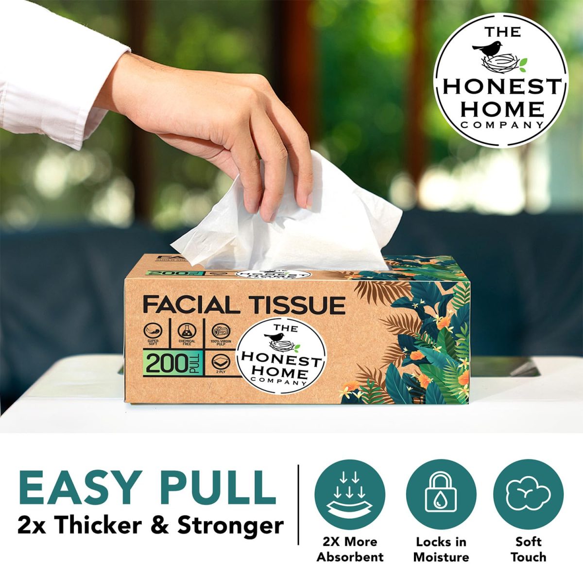 The Honest Home Co. | 2 Ply Soft Facial Tissue Paper Box | 800 Pulls | 100% Virgin Pulp | Pack of 1 (100 Pulls/box) - Image 2