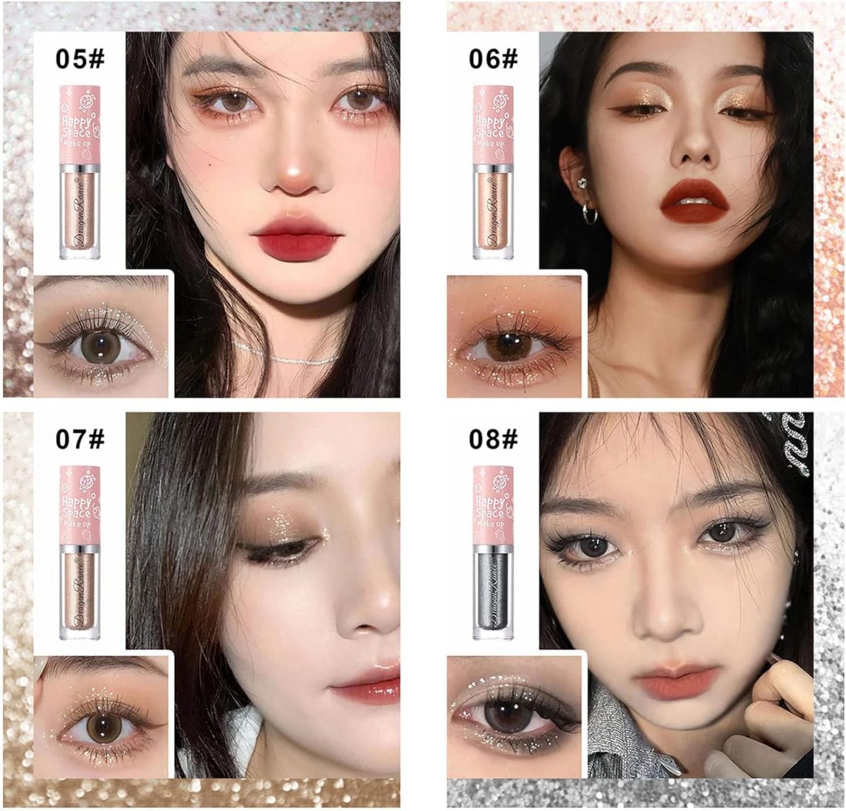 Glitter Eyeliner and Eyeshadow Set, Liquid Formula, Smudge-Proof, Assorted Colors combo - Image 4