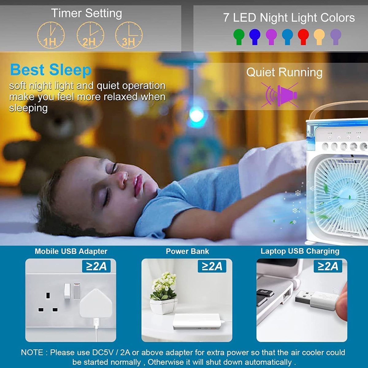 DRASHTI FAB Portable Ac Mini Cooler Fan for Room Cooling Rechargeable Fan Portable Ac for Home Portable Air Conditioners Water Cooler Mini Ac Humidifier Hanging Closet Shelves - Image 5