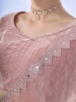 ORHANS Women's Chiffon Embellished - Beads And Stones Saree With Art Silk Unstitched Blouse Piece (Pink Bk_Op-518) - Image 6