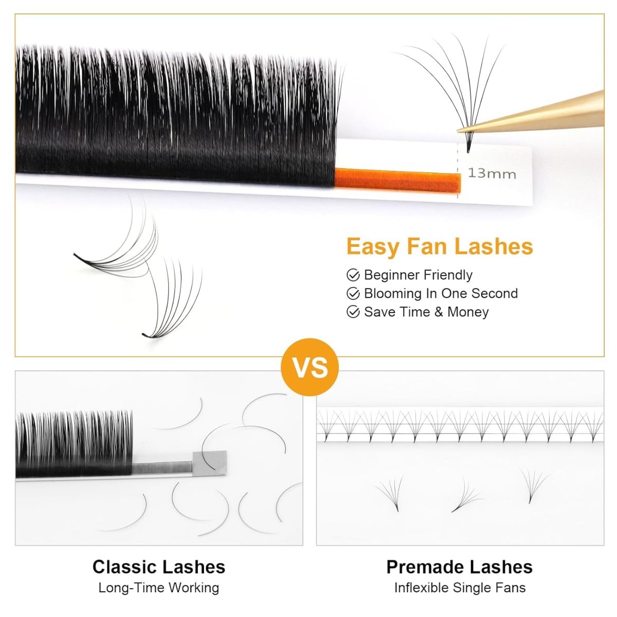 NAGARAKU Easy Fanning Auto Fans Eyelash Extension Self Handing Making Fast Bloom Flowering Pre-bonded Lashes Mega Volume 12 Row/Tray With Thickness 0.07mm Curl C (Length - 12mm) - Image 4