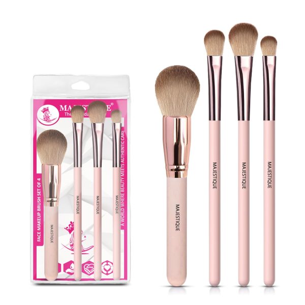 Majestique Face Makeup Brush Set of 4 - Professional Makeup Brushes for Powder, Blush, Eyeshadow & Eyebrow - Essential Makeup Brush Set for Beginners & Pros