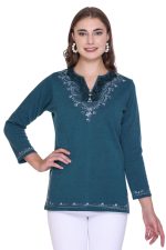 Rosary Womens Girls Woollen Winter Wear Short Kashmiri Embroidery Phiran Ethnic Top