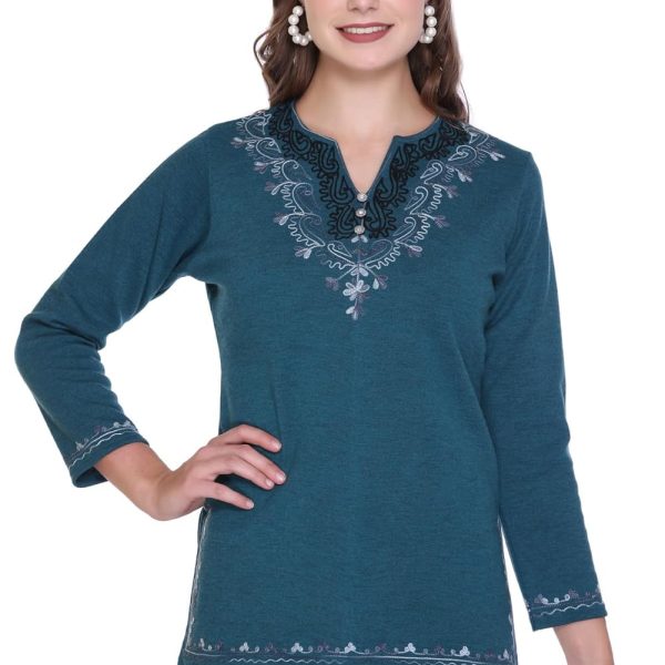 Rosary Womens Girls Woollen Winter Wear Short Kashmiri Embroidery Phiran Ethnic Top
