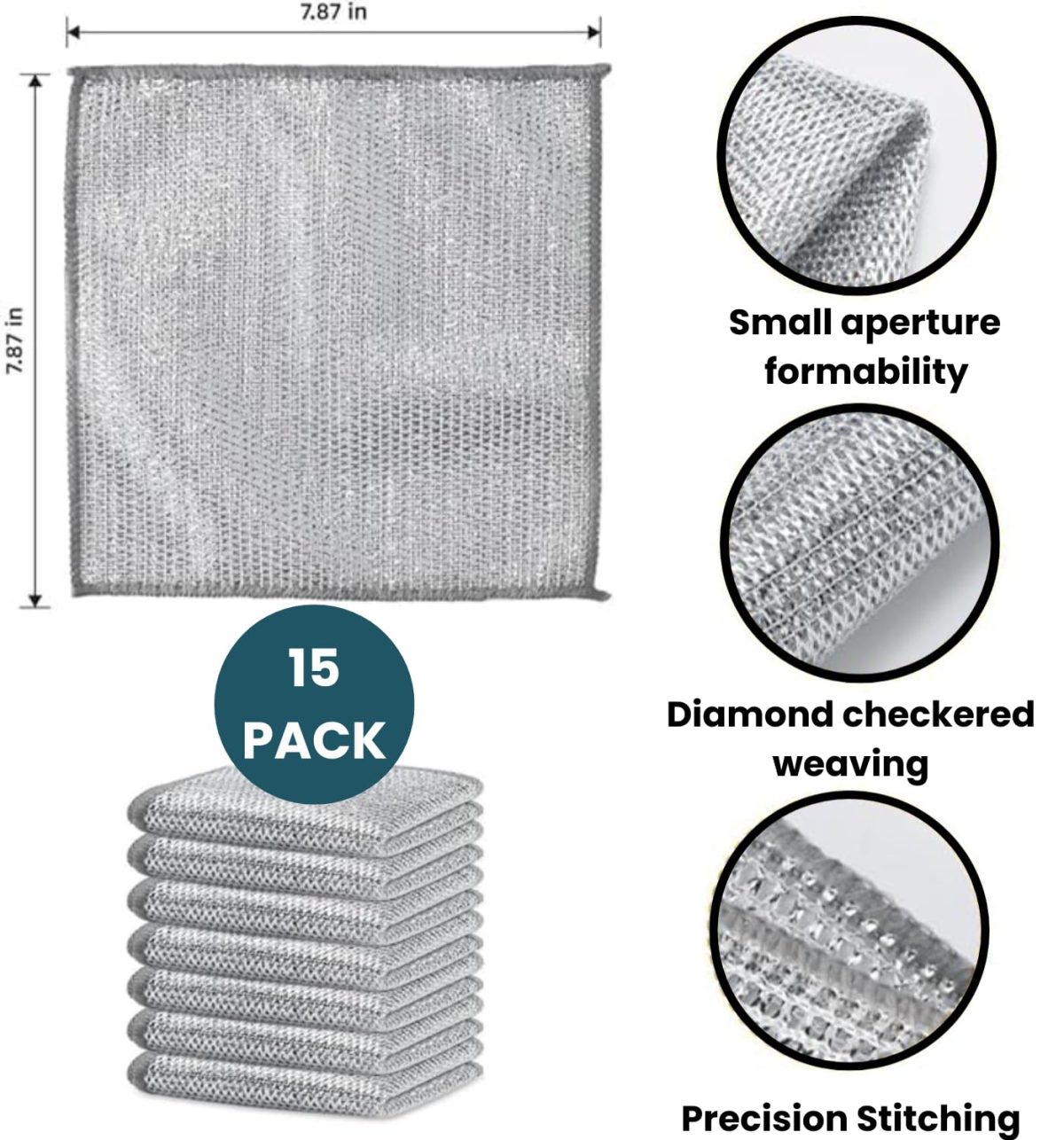 MIP INTERNATIONAL® (15 Pack) Non-Scratch Dish Wash Cloth, Steel Wire Dish Cloth, Wire Dishwashing Rags Stainless Steel Scrubber Non-Scratch Wire Dishcloth for Washing Dishes Sinks Counters - Image 2