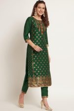 SHOPPING QUEEN Women's Jacquard jari Silk Kurta,Dupatta with Pant - Image 5