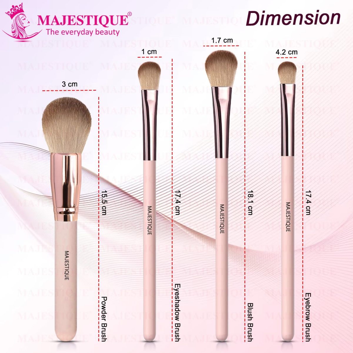 Majestique Face Makeup Brush Set of 4 - Professional Makeup Brushes for Powder, Blush, Eyeshadow & Eyebrow - Essential Makeup Brush Set for Beginners & Pros - Image 4