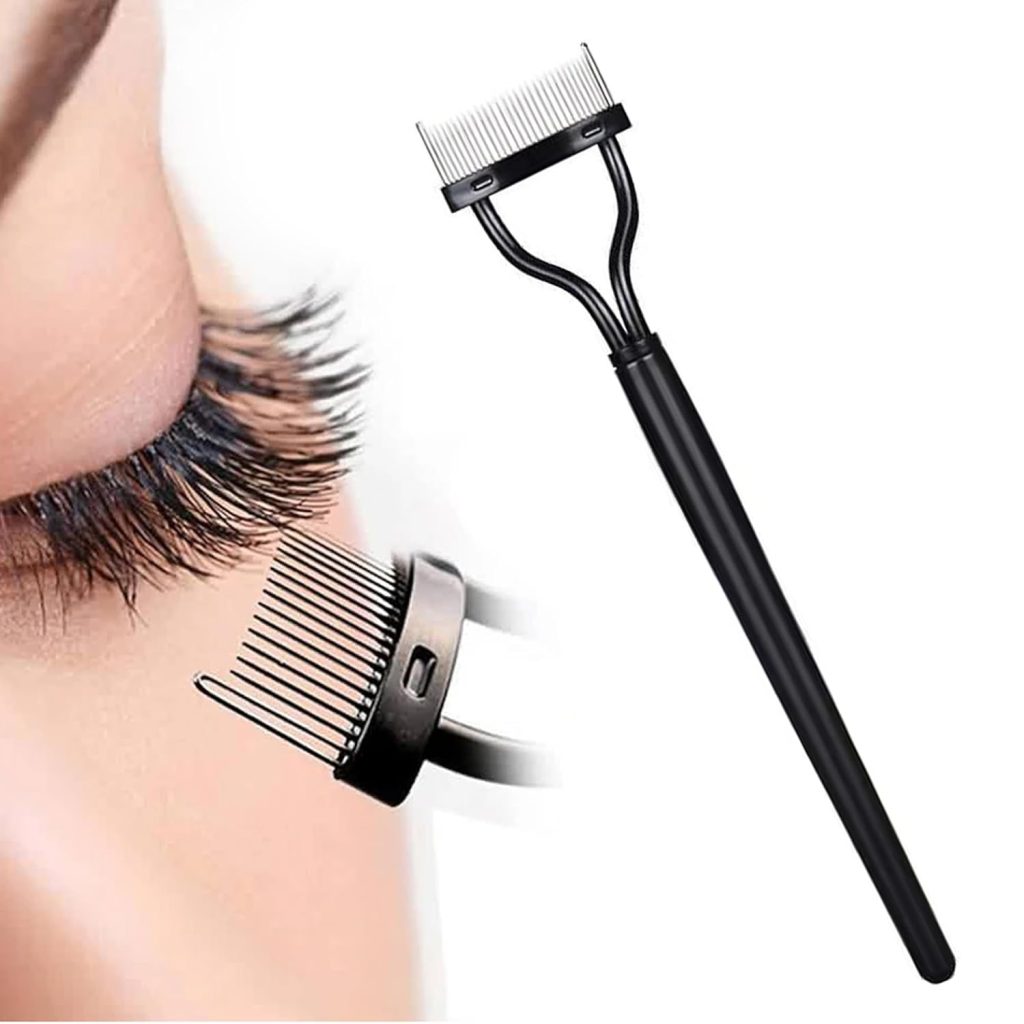 Homeaura Professional Eyelash Comb, Stainless Steel Needle Mascara Guide Applicator, Eyebrow Brush Curler Cosmetic Tool, Black