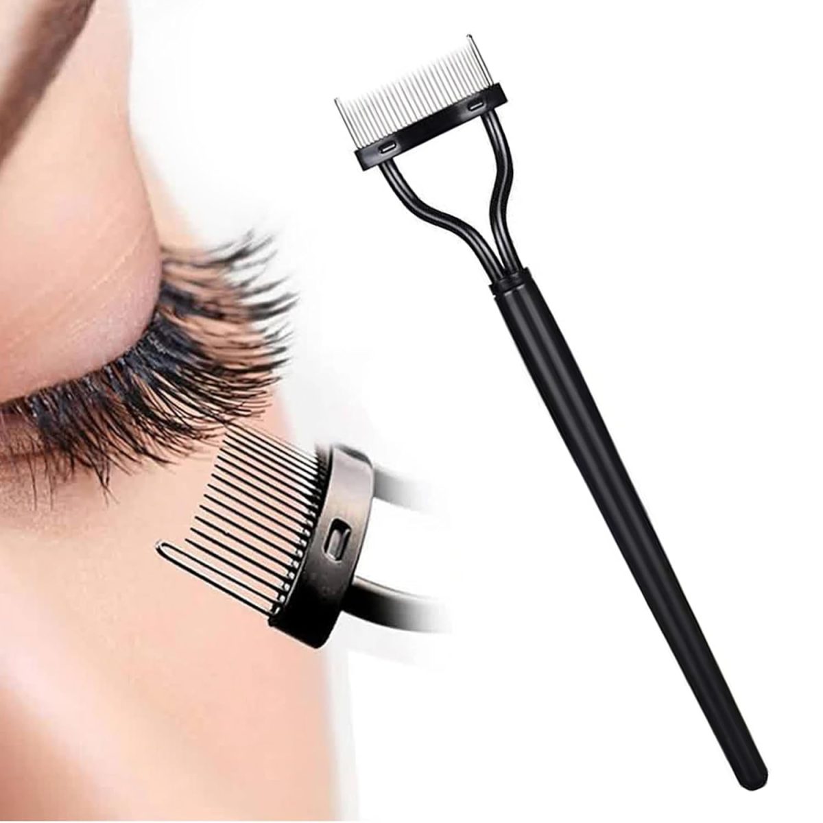 Homeaura Professional Eyelash Comb, Stainless Steel Needle Mascara Guide Applicator, Eyebrow Brush Curler Cosmetic Tool, Black