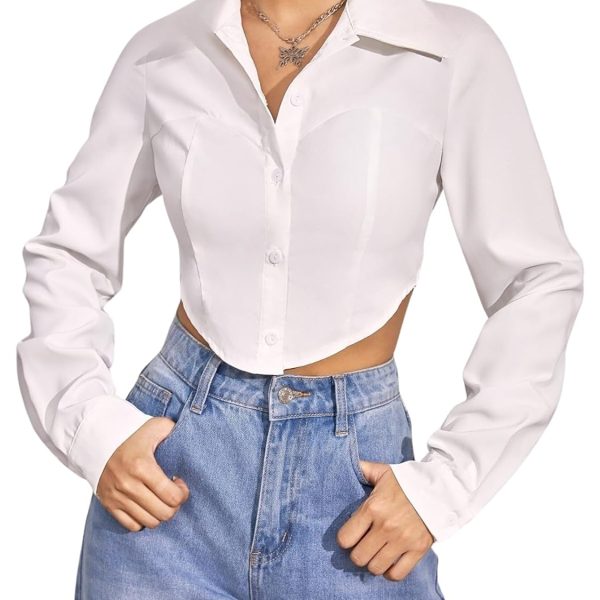 GRECIILOOKS Shirt for Women | Printed Casual Crop Top | Long Sleeve Stylish Collared |Korean Oversized Button-Down |Causal |Formal | Trendy (Available in Plus Size and Combo Pack of 2)