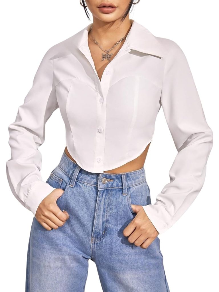 GRECIILOOKS Shirt for Women | Printed Casual Crop Top | Long Sleeve Stylish Collared |Korean Oversized Button-Down |Causal |Formal | Trendy (Available in Plus Size and Combo Pack of 2)