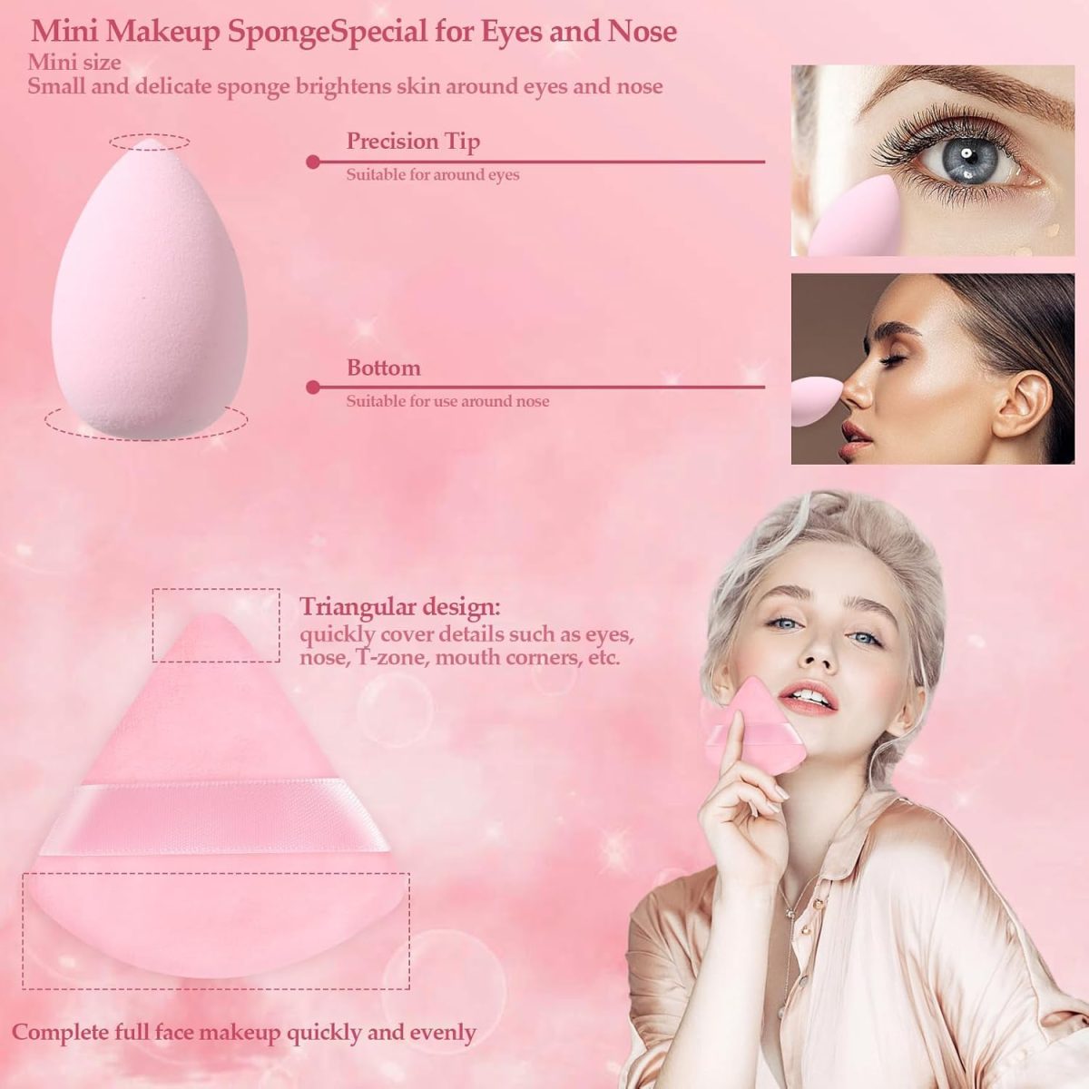 Feelhigh 40Pcs Mini Makeup Sponges Set with-33 Mini blender 4 Big Makeup Blender with 3 Pcs Powder Puff Valentine's Day Gift,Mother's Day Gift for Women for Foundation,Liquid,Powder,Concealer,Cream With Storange jar - Image 5