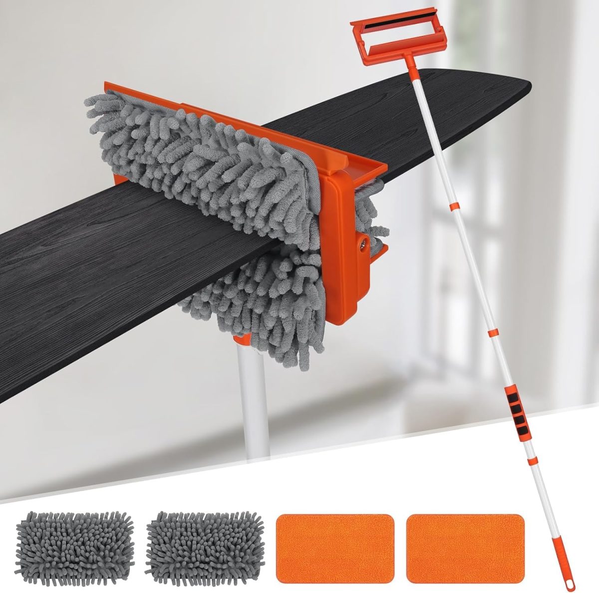 Fulminare 3 in 1 Fan Cleaner Duster with 159cm Extendable Long Handle for Ceiling Fan Blade ,Fan Cleaning Mop with 2 Microfiber Mop Head for Dusting Ceiling Fan Washable Pads for Wipe Wall
